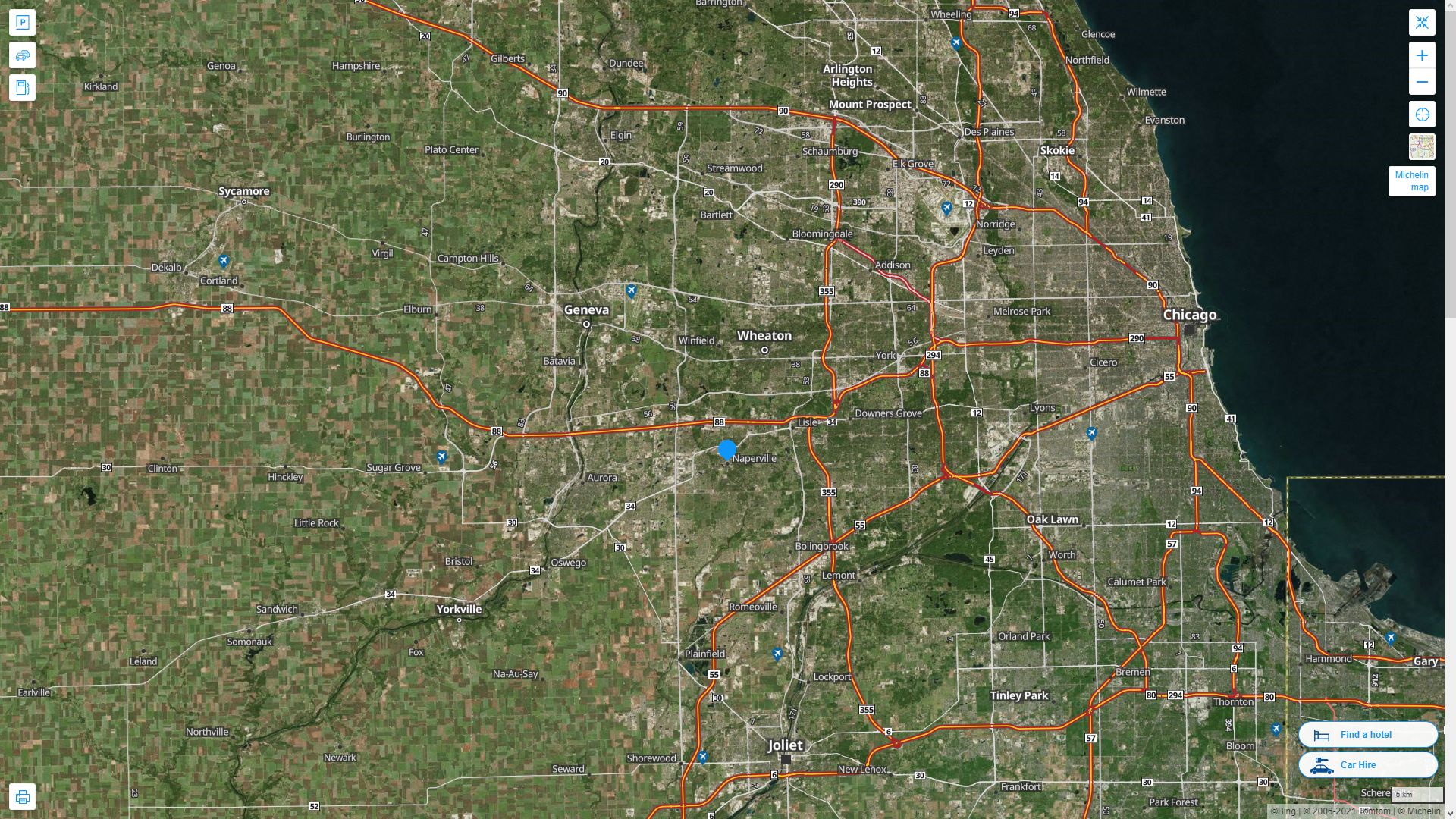 Naperville illinois Highway and Road Map with Satellite View